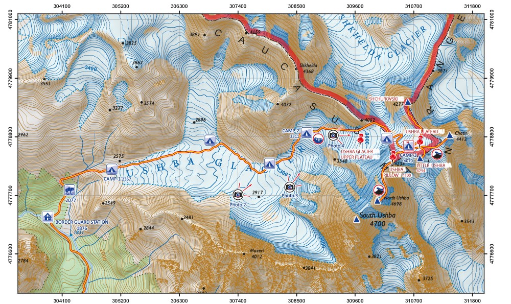 Mapa Ushba glacier
